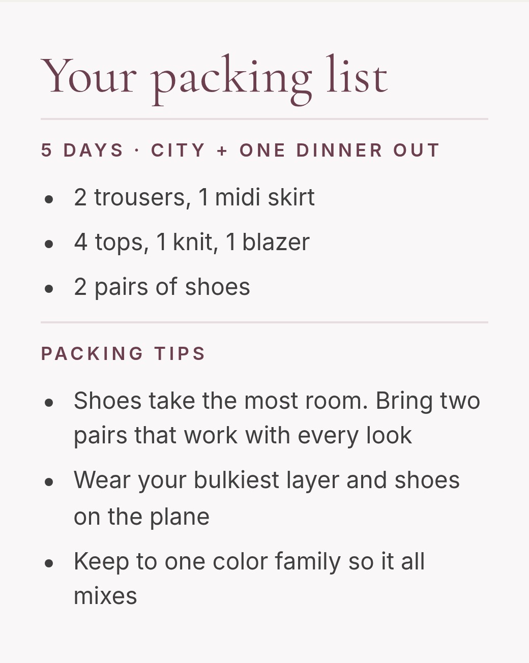 Travel Capsule sample: packing list and packing tips